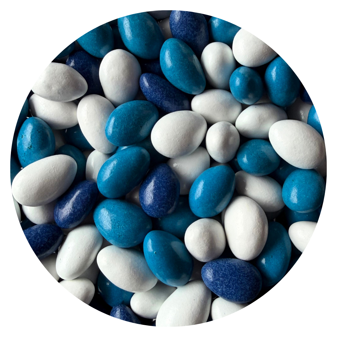 White and Blue Chocolate Dark Chocolate Almonds