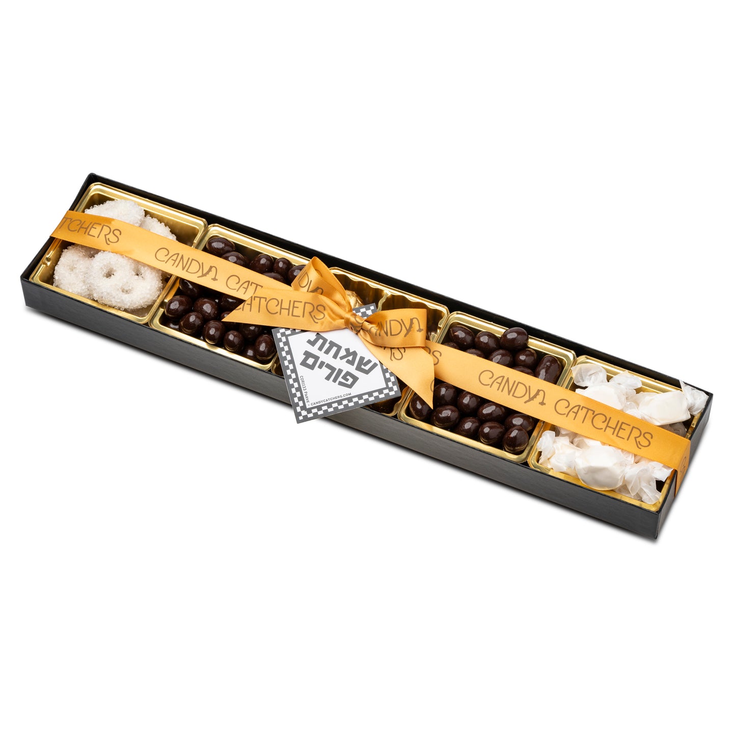 5 Section Tray with Purim Tag, White and Chocolate