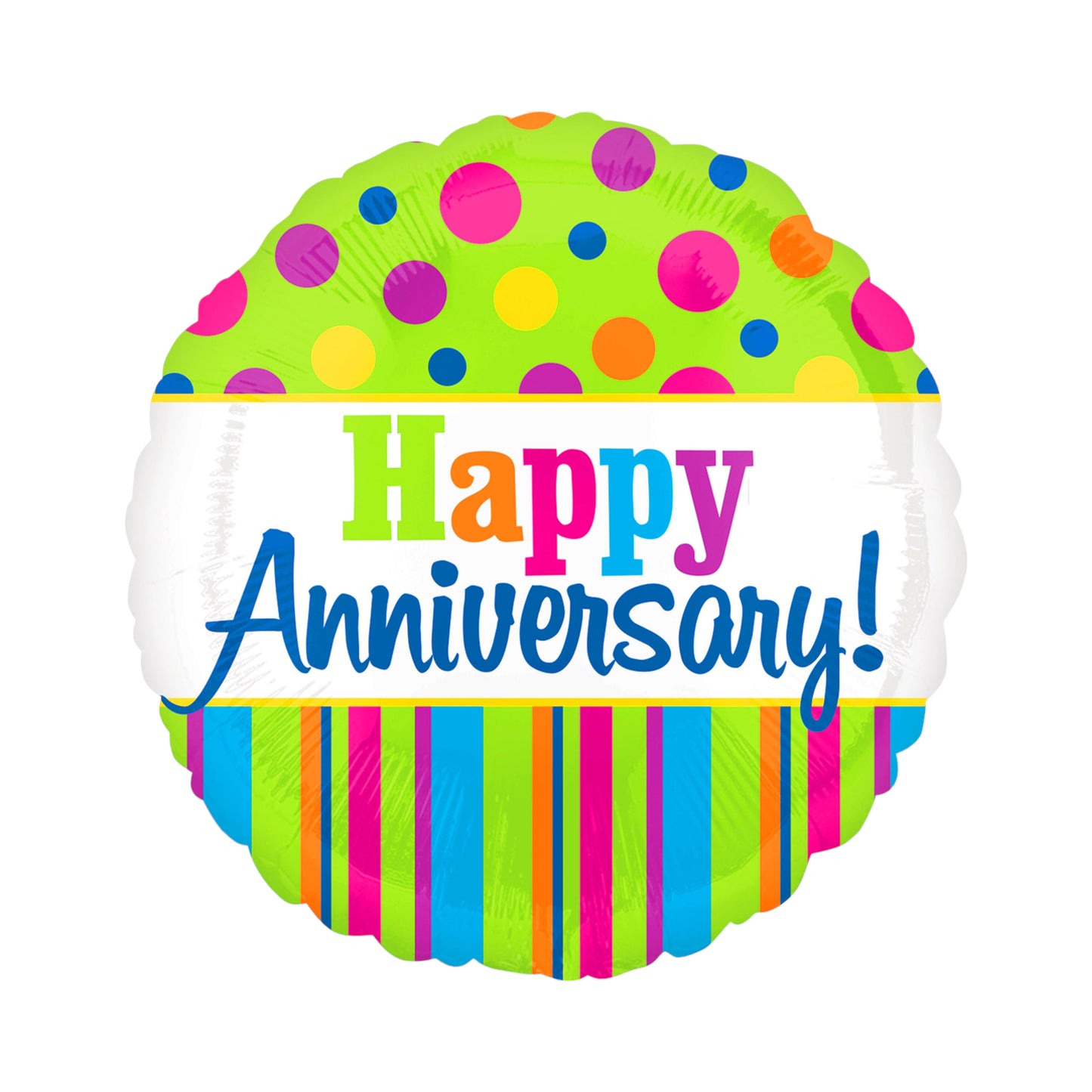 Happy Anniversary Balloon - Fluorescent Green and Bright Colours.