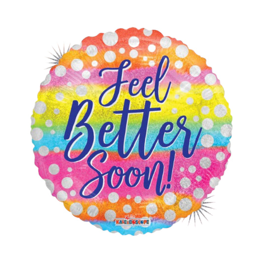 Feel Better Balloon- Colourful with Silver Dots.