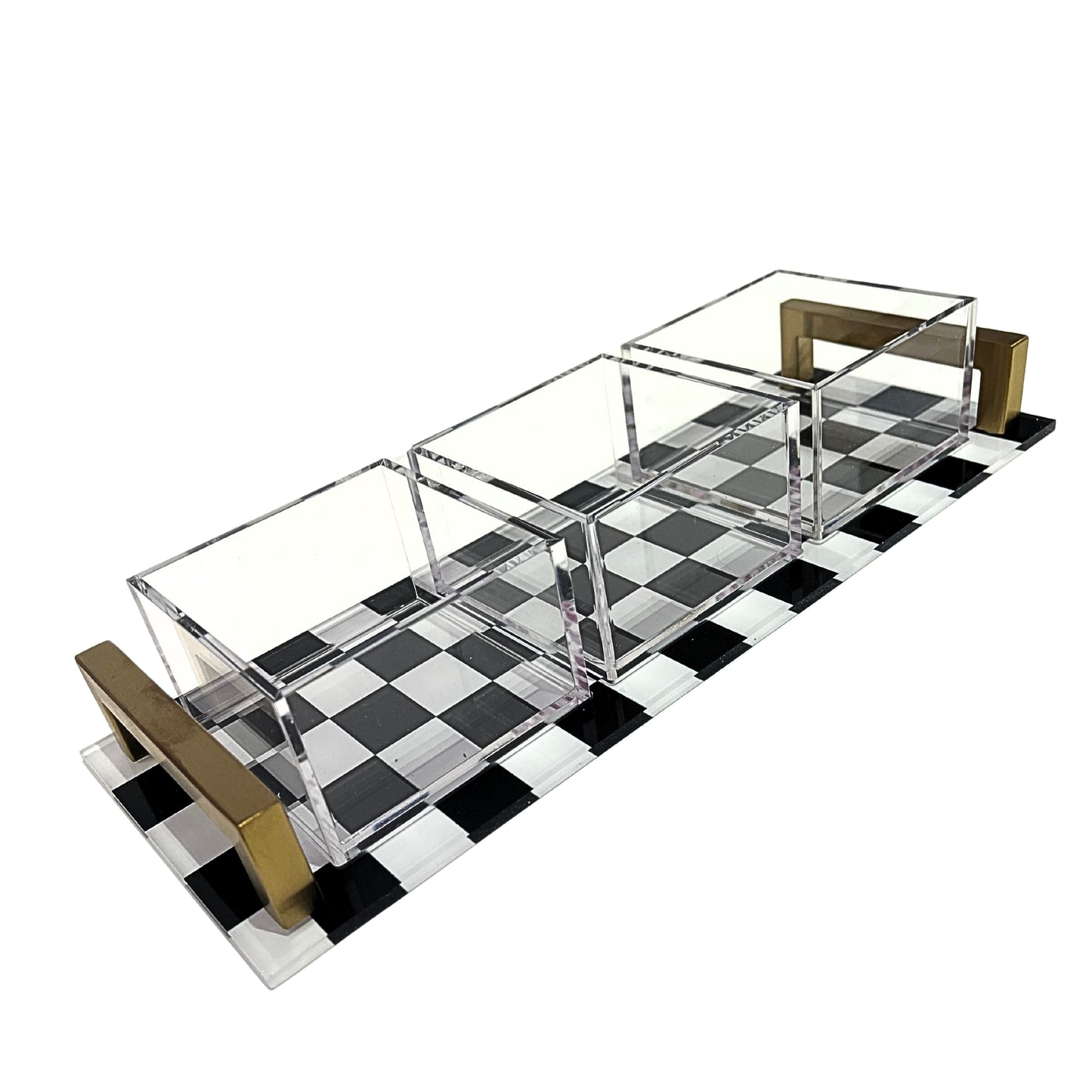 Checkered Acrylic Dip Tray with Bowls