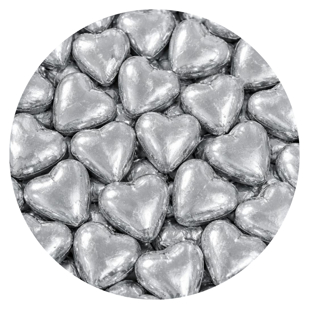Foil Wrapped Chocolate Hearts, Silver - Pack of 20