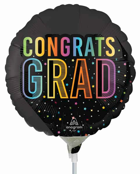 Congrast Grad! Balloon - Black BG and colourful letters and dots