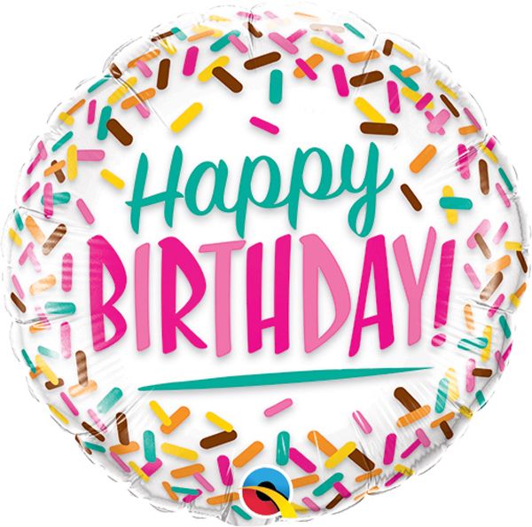 Happy Birthday Balloon - White BG, Green and Pink Letters