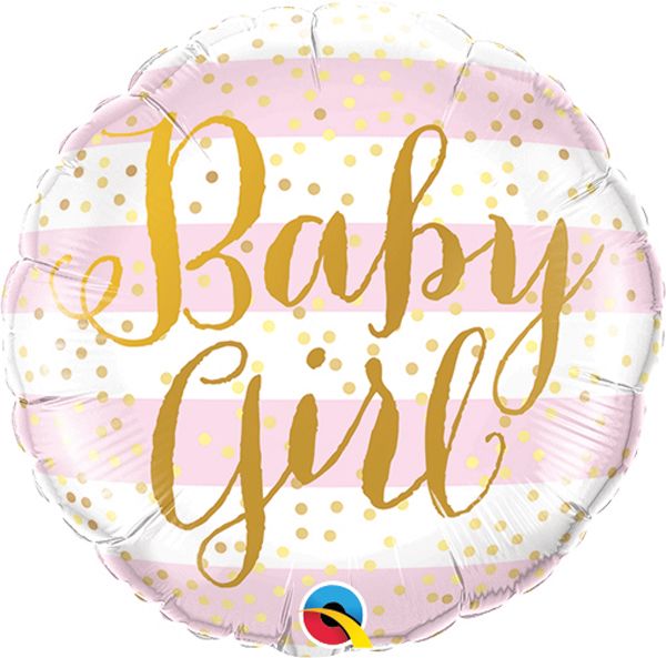 Baby Girl Balloon - Gold Letters Pink and White Stripes