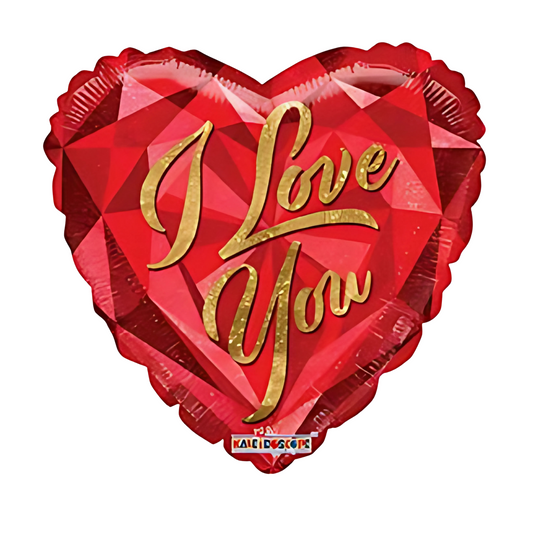 I Love You Balloon  - Heart Shape - Gold Letters & Crystal Design