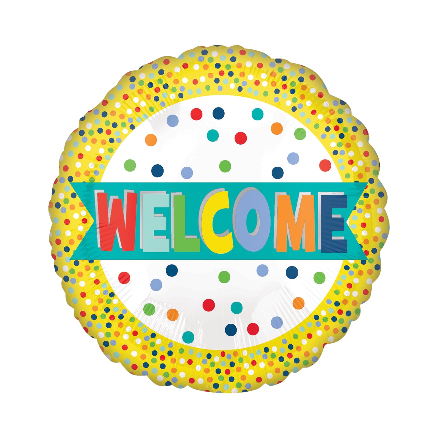 Welcome Balloon - Yellow Border, Colour letters and Dots.