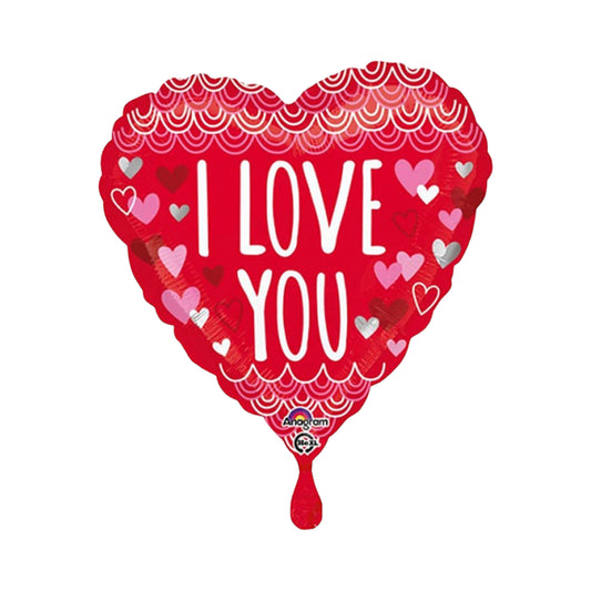 I Love You Balloon - Heart Shape / Pink and White Hearts Design.