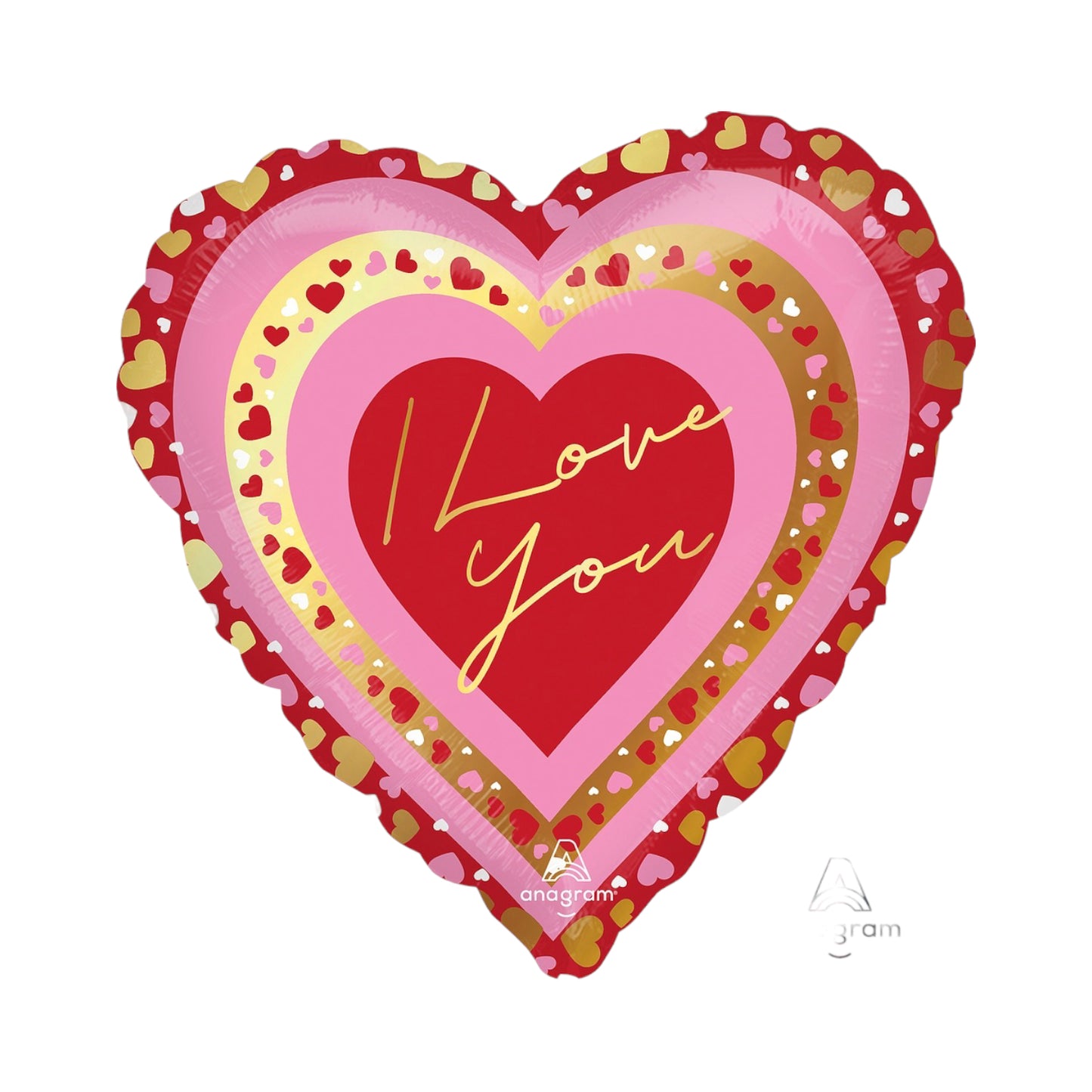 I Love You Balloon - Heart Shape / Gold Pink Red Hearts