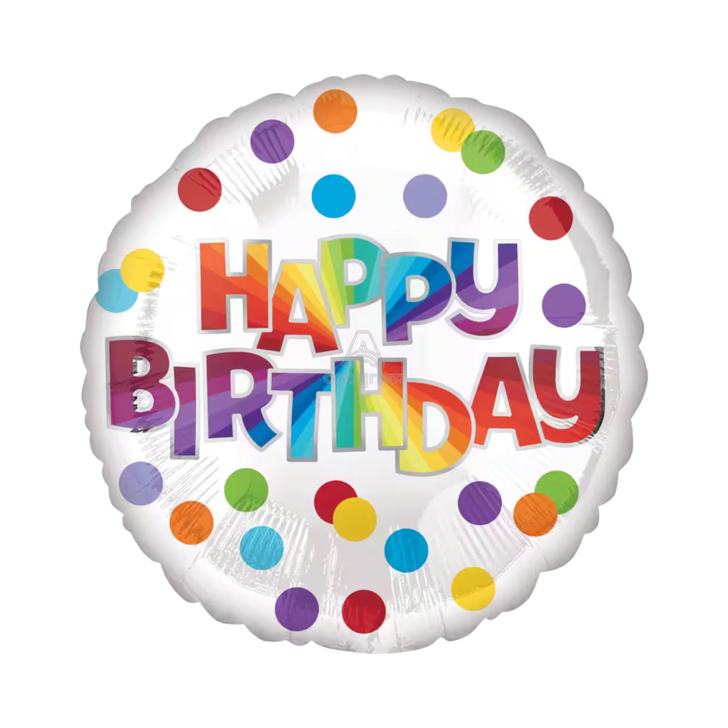 Happy Birthday Balloon - White BG with Colourful Letters and Dots.