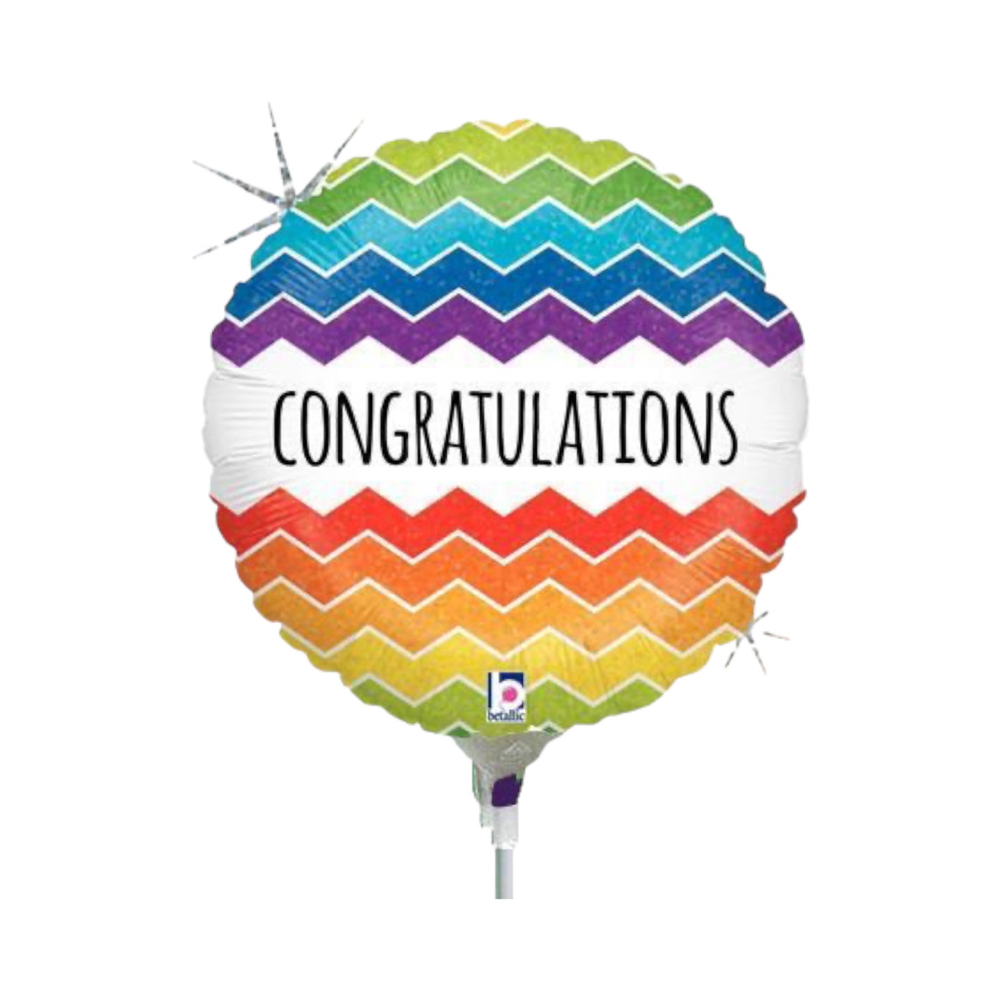 Congratulations Balloon - Multicoloured Zigzag Stripes.