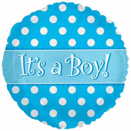 It's A Boy! Balloon - Blue and White Dots