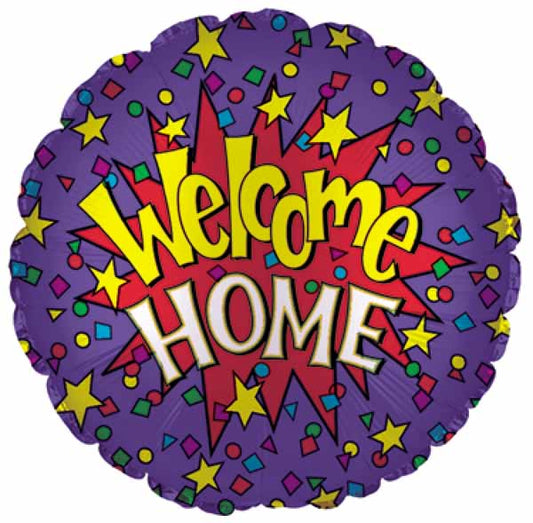 Welcome Home Balloon - Purple BG and Colourful Stars