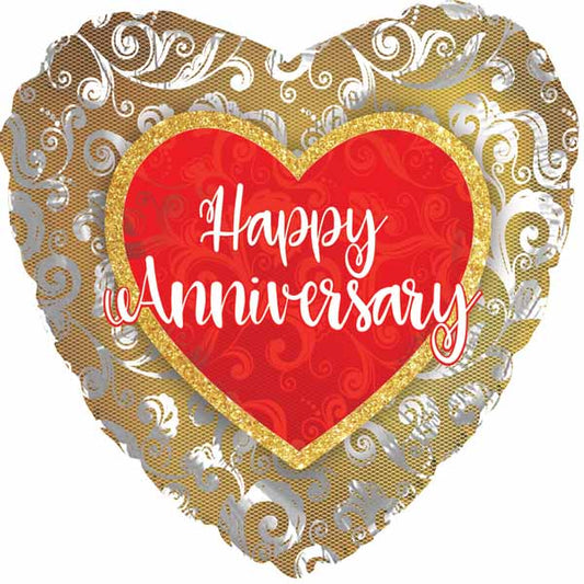 HAppy Anniversary Balloon - Heart Shape Red and Gold