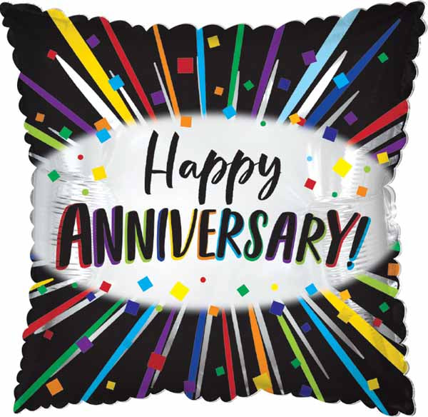 Happy Anniversary Balloon - Square Shape - Black BG and Colourful