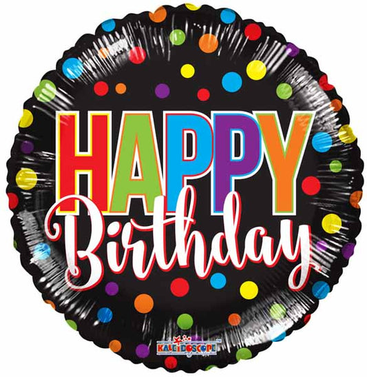 Happy Birthday - Black Background and Colourful Dots and Letters