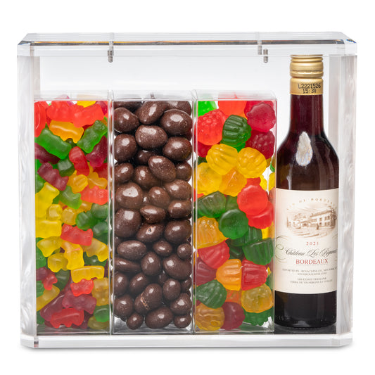 Lucite Matzah Box Filled with Mini Wine Bottle and Treats