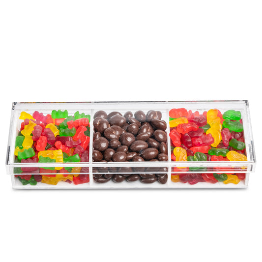 Lucite 3 Section with Clear Lid, Pesach Candy and Chocolate