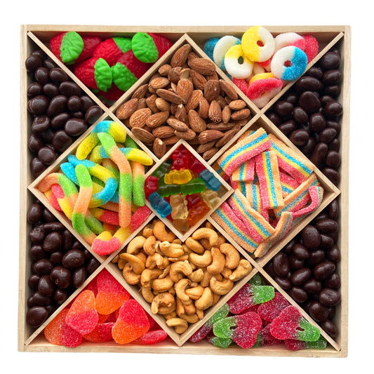 Wooden Diamond Platter, Candy, Nuts, Chocolate