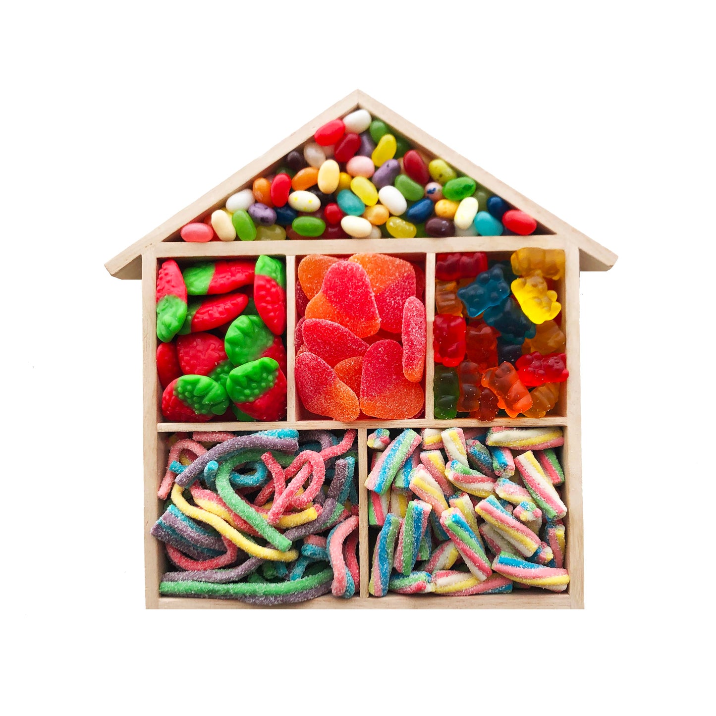 Wooden House Candy Tray, Small (6 section)